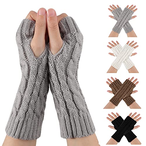 TAGVO Damen Fingerlose Handschuhe 4 Paar, Winter Halb Fingerhandschuhe Winterhandschuhe, Damen Pulswärmer, Gestrickte kurze halbfingerlose Fäustlinge von TAGVO