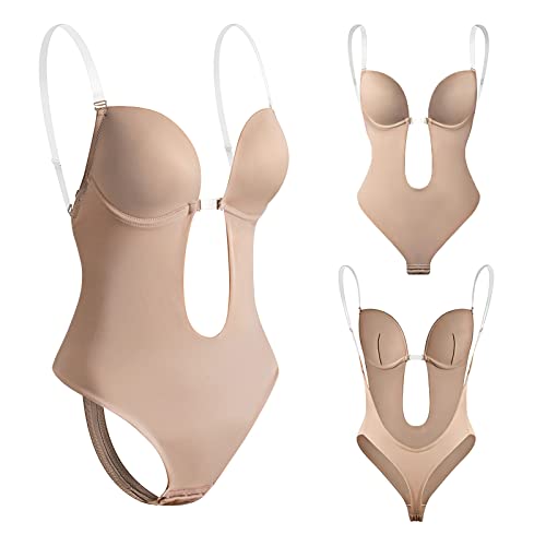 TAGVO Damen Rückenfreier Body Tiefen RüCkenausschnitt Shaper BH, Partykleid mit transparenten Trägern, rückenfreier Body-Shaper-BH, unsichtbare BHS für die Bauchkontrolle von Damen Nude XL von TAGVO