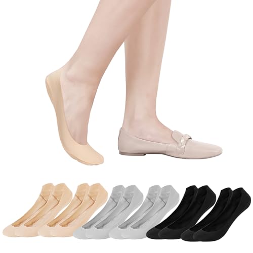 TAGVO Damen Unsichtbare Socken, 6 Paar Rutschfeste ultraweiche Söckchen Low Cut Liner Unsichtbare Ballerina Socken mit Rutschfest Silikon für sneakers und loafers Schwarzes Nacktes Grau von TAGVO