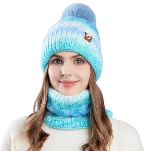 TAGVO Damen Winter Beanie Mütze Schal Set Warme Wintermütze Loop Schal Thermo Strickmütze Schlauchschal Geschenk für Frauen von TAGVO