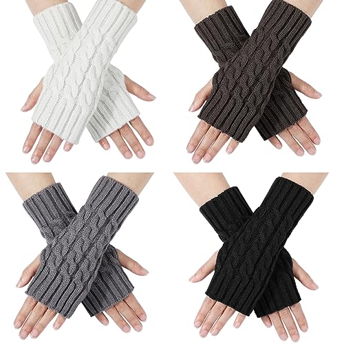 TAGVO Damen Winter Fingerlose Armstulpen, 4 Paar Halb Fingerlose Handschuhe, Häkeln Stricken Pulswärmer, Kurze Elastische Halbfinger Handschuhe Fingerlose Handwärmer Sporthandschuhe Mädche von TAGVO