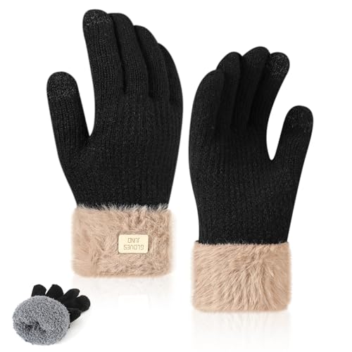 TAGVO Damen Winterhandschuhe mit Fleecefutter, Damen Thermo Elastisch Strickhandschuhe Touchscreen Handschuhe, Winddicht Kaschmir Wollhandschuhe für Skifahren Radfahren Laufen Wandern von TAGVO