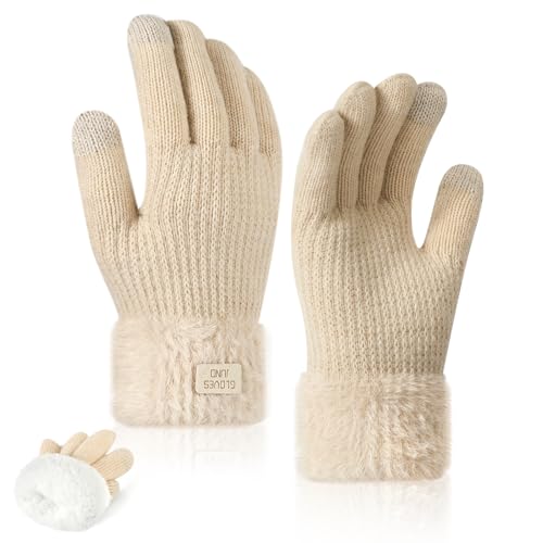 TAGVO Damen Winterhandschuhe mit Fleecefutter, Damen Thermo Elastisch Strickhandschuhe Touchscreen Handschuhe, Winddicht Kaschmir Wollhandschuhe für Skifahren Radfahren Laufen Wandern von TAGVO