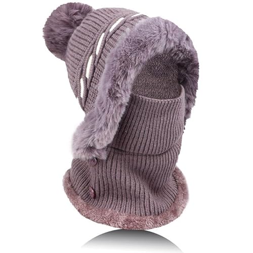 TAGVO Damen Winterschal Strickmütze, Balaclava Winter Schlupfmütze lässige Plüsch Mütze, 2 in 1 Wintermütze Strickmütze, Damen Balaclava Beanie Winddichte, Warme Stricken Mütze mit Fleecefutter von TAGVO