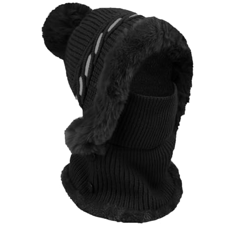 TAGVO Damen Winterschal Strickmütze, Balaclava Winter Schlupfmütze lässige Plüsch Mütze, 2 in 1 Wintermütze Strickmütze, Damen Balaclava Beanie Winddichte, Warme Stricken Mütze mit Fleecefutter von TAGVO