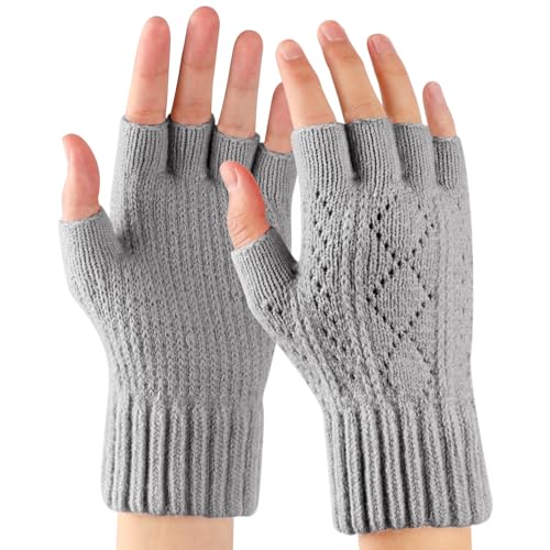TAGVO Fingerlose Handschuhe für Herren Damen, Gedehnt Atmungsaktiv Strick Warme Winterhandschuhe, Winter Outdoor Weiches Innenvlies Warme Handschuhe für Arbeits Autofahren Radfahren Outdoor Sport von TAGVO