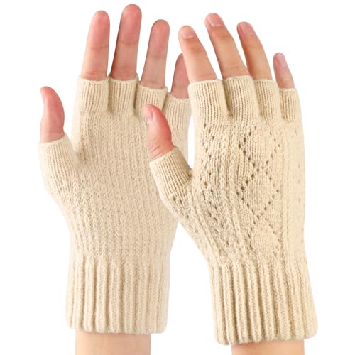 TAGVO Fingerlose Handschuhe für Herren Damen, Gedehnt Atmungsaktiv Strick Warme Winterhandschuhe, Winter Outdoor Weiches Innenvlies Warme Handschuhe für Arbeits Autofahren Radfahren Outdoor Sport von TAGVO