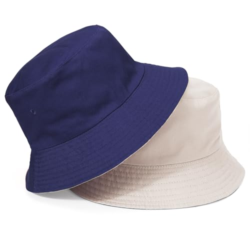 TAGVO Fischerhut Beideseitig Tragen Damen Große Bucket Hat XXL Sonnenhut Outdoor Unisex 100% Baumwolle Faltbar Sommerhut Eimerhut Für Kopf 58-65 von TAGVO