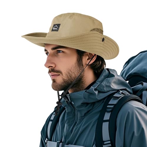 TAGVO Fischerhut für Herren Damen, Sonnenhut UV-Schutz Mesh Breite Krempe Campinghut, Schnell Trocknend und Atmungsaktiv Faltbarer Wanderhut Safari Boonie Hut Buschhut mit Verstellbare Kinnband von TAGVO