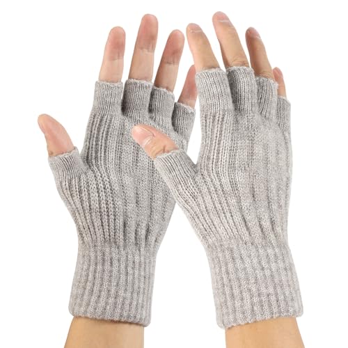 TAGVO Halb Fingerlose Handschuhe mit Elastisch Manschette, Warme Thermo Dehnbare Strickhandschuhe für Herren Damen zum Camping Wandern Laufen Radfahren Fahren Arbeiten Outdoor Grau von TAGVO