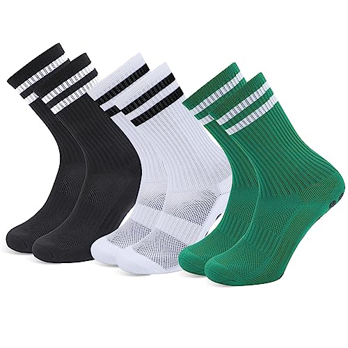 TAGVO Herren Fussball Socken 3 Paar Grip Socken Fussball SportSocken Outdoor-Sport-Laufsocken Kompressionsstretch-Socken Sportliche -Fußball-Socken Stutzen Stutzenstrumpf Anti-Rutsch-Socken von TAGVO