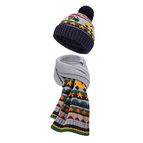 TAGVO Kids Bobble Hut Schal Set, Stricken Hut Dinosaurier Wintermütze, Beanie Mütze mit Baumwolle Pompon Slouchy Warme für Jungen Mädchen(4-8 Jahre) von TAGVO