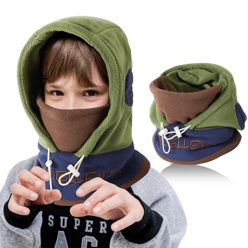 TAGVO Kinder Sturmhaube Winter 4-12, Multifunktional Winddicht Thermo Fleece Wintermütze Gesichtsmaske mit Verstellbarer Kinnriemen, Slouchy Sturmhaube Fahrrad Skimaske Balaclava für Jungen Mädchen von TAGVO