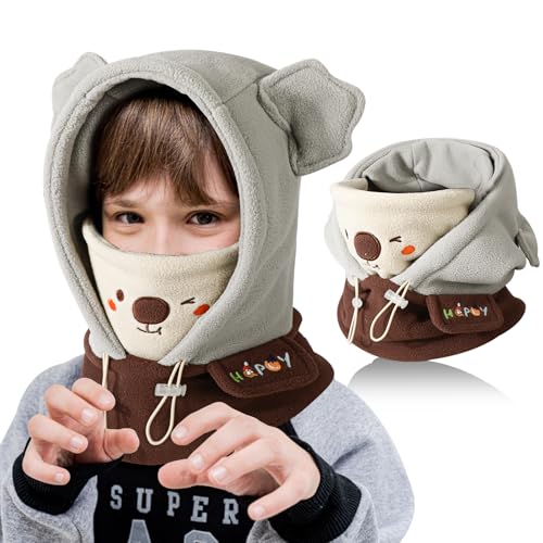 TAGVO Kinder Sturmhaube Winter 4-12, Multifunktional Winddicht Thermo Fleece Wintermütze Gesichtsmaske mit Verstellbarer Kinnriemen, Slouchy Sturmhaube Fahrrad Skimaske Balaclava für Jungen Mädchen von TAGVO