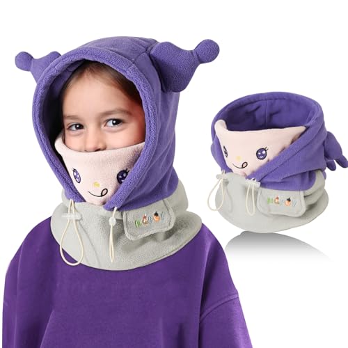 TAGVO Kinder Sturmhaube Winter 4-12, Multifunktional Winddicht Thermo Fleece Wintermütze Gesichtsmaske mit Verstellbarer Kinnriemen, Slouchy Sturmhaube Fahrrad Skimaske Balaclava für Jungen Mädchen von TAGVO