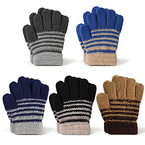 TAGVO Magische Winterhandschuhe für Kinder – 5 Paar, dehnbare warme magische Handschuhe für Jungen oder Mädchen, Unisex, gestrickt, Vollfinger-Fäustlinge für Kleinkinder, mehrfarbig, One size von TAGVO