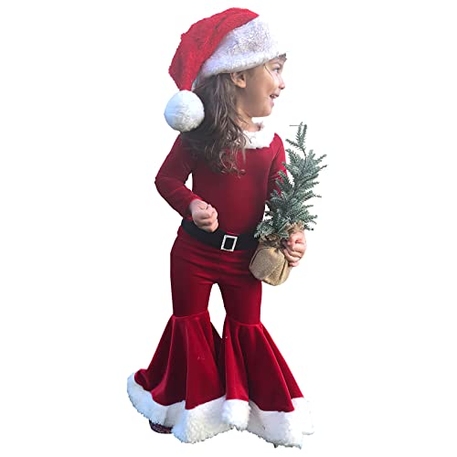 TAGVO Kleinkind Mädchen Weihnachten Bekleidungssets Langarm T-Shirts + Hose + Hut 3tlg Kleinkind Baby Weihnachten Karneval Cosplay Outfit Set für Frühling Herbst 1-9 Jahre von TAGVO