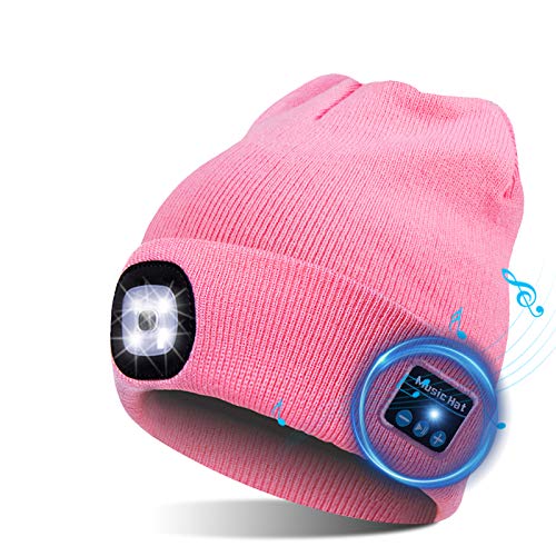 TAGVO LED Mütze Kappe Bluetooth 5.0 Mütze, Integrierter Stereolautsprecher & Mikrofon, Winter Warm Gestrickte Beleuchtung Drahtlose Bluetooth Headset Musik Hut für Laufen Wandern Herren Damen von TAGVO