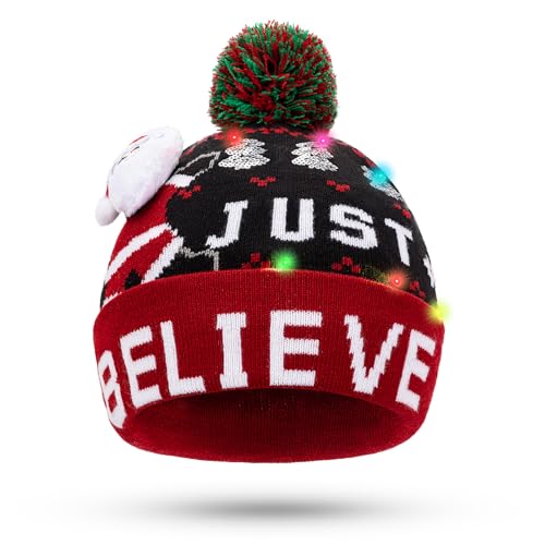 TAGVO LED leuchten Hut Mütze Stricken, Bunte LED Xmas Weihnachten Hut Mütze, Winter Schnee Hut Pullover hässliche Urlaub Hut Beanie Cap von TAGVO