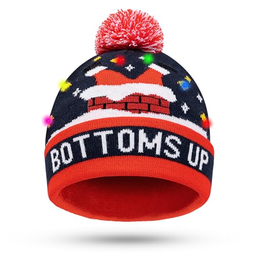 TAGVO LED Leuchten Mütze Stricken, Bunte LED Xmas Weihnachten Hut, Winter Schnee Pullover Hässliche Urlaub Beanie Cap von TAGVO