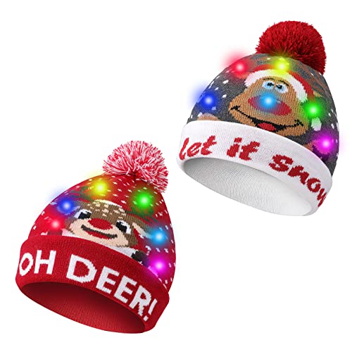 TAGVO LED leuchten Hut Mütze Stricken, Bunte LED Xmas Weihnachten Hut Mütze, Winter Schnee Hut Pullover hässliche Urlaub Hut Beanie Cap von TAGVO