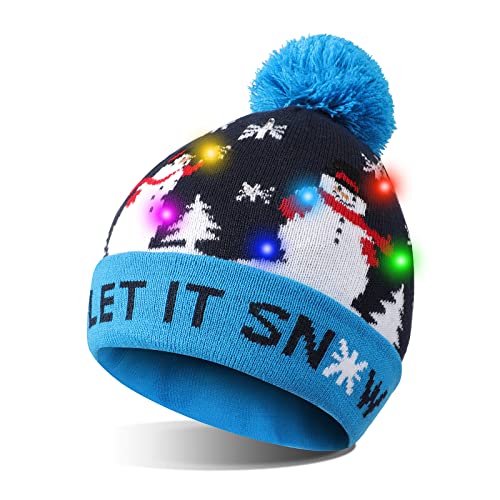 TAGVO LED leuchten Hut Mütze Stricken, Bunte LED Xmas Weihnachten Hut Mütze, Winter Schnee Hut Pullover hässliche Urlaub Hut Beanie Cap von TAGVO