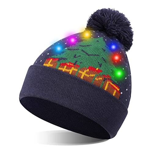 TAGVO LED leuchten Hut Mütze Stricken, Bunte LED Xmas Weihnachten Hut Mütze, Winter Schnee Hut Pullover hässliche Urlaub Hut Beanie Cap von TAGVO