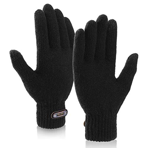 TAGVO Männer Winter Warm Gestrickte Kuh Plüschhandschuhe,Touchscreen Pile Liner Handschuhe,Thermohandschuhe Für Männer Arbeiten Im Freien Laufen Radfahren Fahren von TAGVO