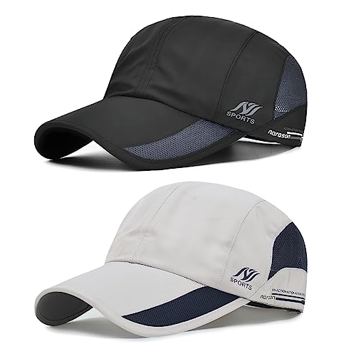 TAGVO Sports Mesh Baseball Cap Unisex, 2 Stück Schnell Trocknend Leichte Sport Cap, Verstellbar Atmungsaktiv Sonnenschutz Baseballkappen mit Schnallenverschluss Outdoor Hut für Herren Damen von TAGVO