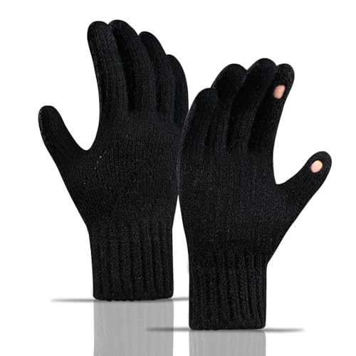 TAGVO Strickhandschuhe Winter Handschuhe Herren Damen Touchscreen Warme Thermo Fleece Handschuhe mit Elastisch Manschette zum Autofahren Radfahren Skifahren Arbeiten Outdoor Grau von TAGVO