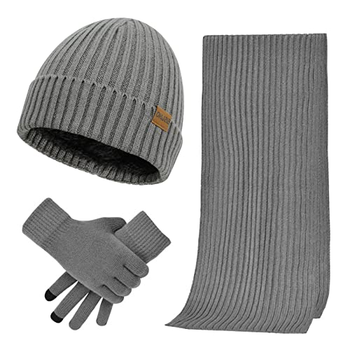 TAGVO Strickmütze Mütze Schal Handschuh Set, Ultraweiche Elastische WinterBeanie für Herren, Touchscreen Handschuhe Herren Damen, Warme Langer Schal Set mit Fleecefutter für Ski von TAGVO