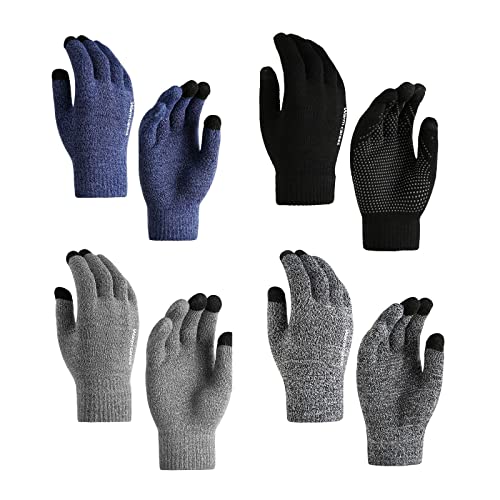 TAGVO Touchscreen Strick Handschuhe 4 Paar für Männer Frauen, Winter Warme Handschuhe Dehnbar, Laufhandschuhe Warme Winddichte，Winterhandschuhe mit Gepunktetes Rutschfester Silikon von TAGVO