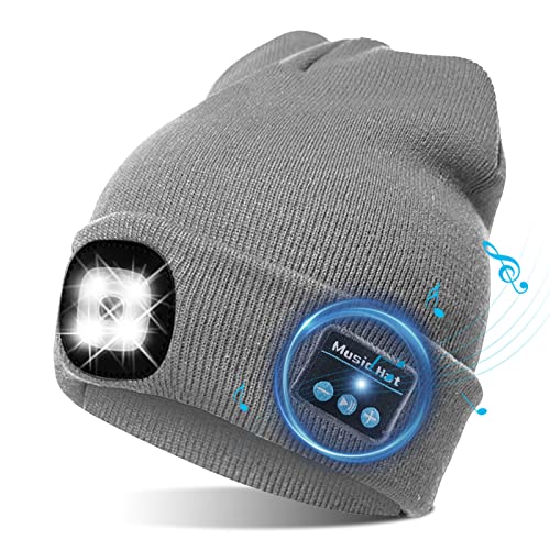 TAGVO USB LED Mütze Kappe Bluetooth 5.0 Mütze, Integrierter Stereolautsprecher & Mikrofon, Winter Warm Gestrickte Beleuchtung Drahtlose Bluetooth Headset Musik Hut für Laufen Wandern Herren Damen von TAGVO