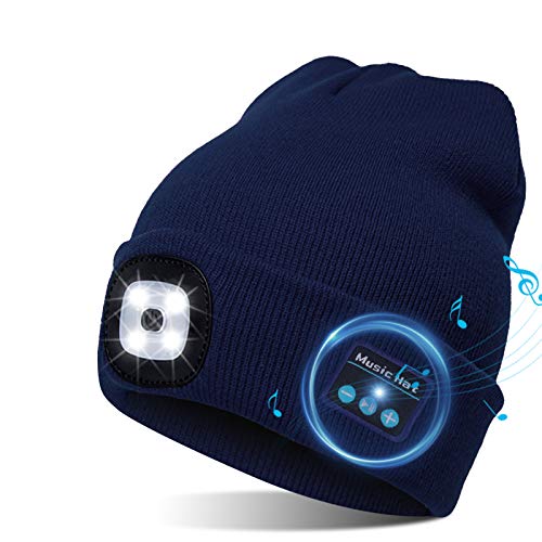 TAGVO USB LED Mütze Kappe Bluetooth 5.0 Mütze, Integrierter Stereolautsprecher & Mikrofon, Winter Warm Gestrickte Beleuchtung Drahtlose Bluetooth Headset Musik Hut für Laufen Wandern Herren Damen von TAGVO