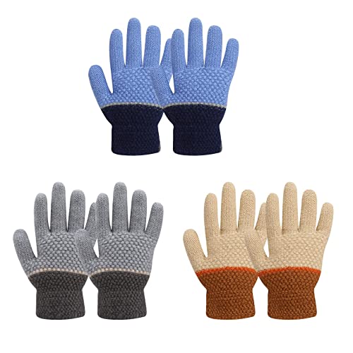 TAGVO Warme Strick Handschuhe für Kleinkinder Jungen Mädchen, Winddicht Thermal Kinderhandschuhe Elastische Strickhandschuhe, 3 Paar Für Alter 3~5 Jahre von TAGVO