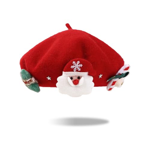 TAGVO Weihnachtsbaskenmütze Erwachsene Weihnachtsmütze Barett Baskenmütze Mit Kaschmir Wintermütze Barett Weihnachts Französischer Stil Barett von TAGVO