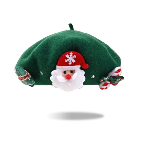 TAGVO Weihnachtsbaskenmütze Erwachsene Weihnachtsmütze Barett Baskenmütze Mit Kaschmir Wintermütze Barett Weihnachts Französischer Stil Barett von TAGVO