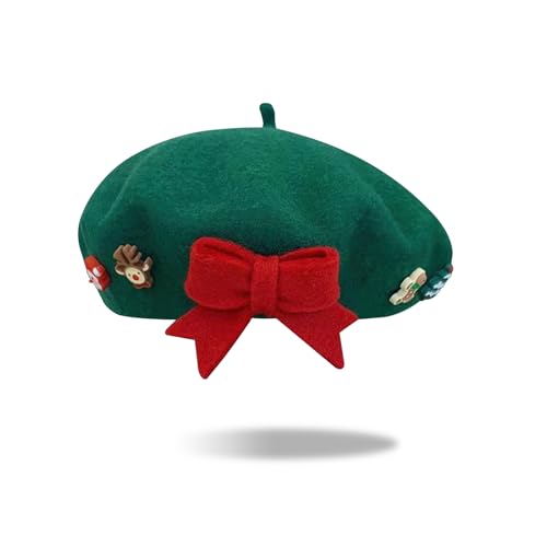TAGVO Weihnachtsbaskenmütze Erwachsene Weihnachtsmütze Barett Baskenmütze Mit Kaschmir Wintermütze Barett Weihnachts Französischer Stil Barett von TAGVO