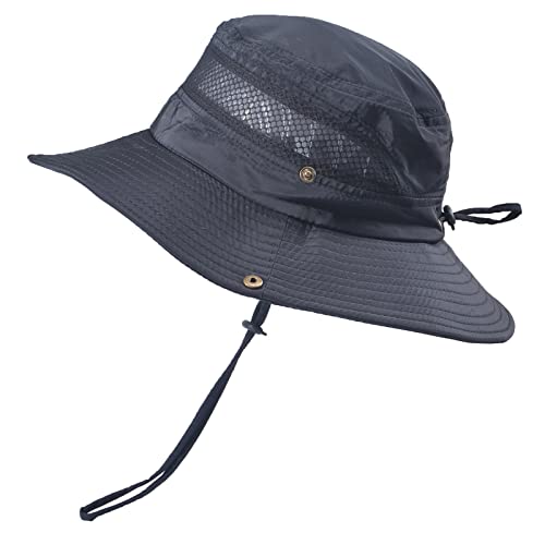 TAGVO Wide Brim Mesh Sonnenhut Faltbar Sommer UV Schutz Fischerhut Outdoor Camping Wandern Reisen Visier Caps mit einem verstellbaren Chin Cord für Mann Frau von TAGVO