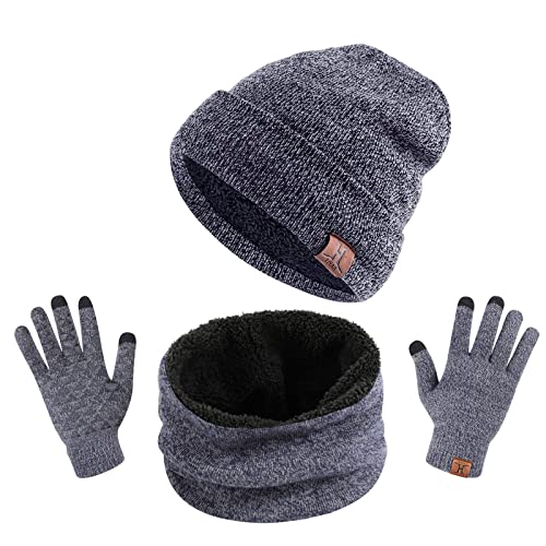 TAGVO Winter Beanie Hut, Schal, Touchscreen Handschuhe 3 in 1 Warmes Zubehör Kit, Weiches Fleece Innenfutter Tolles Warm, Stretchy Strick Beanie Cap, Elastischer Nackenwärmer von TAGVO