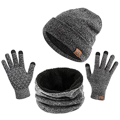 TAGVO Winter Beanie Hut, Schal, Touchscreen Handschuhe 3 in 1 Warmes Zubehör Kit, Weiches Fleece Innenfutter Tolles Warm, Stretchy Strick Beanie Cap, Elastischer Nackenwärmer von TAGVO