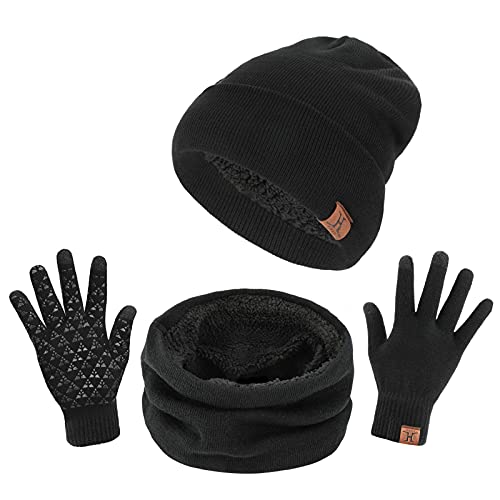 TAGVO Winter Beanie Hut, Schal, Touchscreen Handschuhe 3 in 1 Warmes Zubehör Kit, Weiches Fleece Innenfutter Tolles Warm, Stretchy Strick Beanie Cap, Elastischer Nackenwärmer von TAGVO