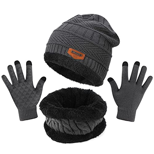 TAGVO Winter Beanie Mütze Schal Set, Fleece-Innenfutter Warm Stretchy Knit Beanie Cap Elastischer Halswärmer - Passgenau für Damen Herren Mädchen Jungen Erwachsene Kinder von TAGVO