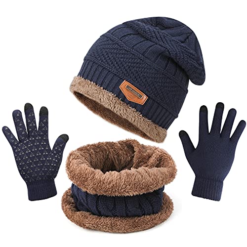 TAGVO Winter Beanie Mütze Schal Set, Fleece-Innenfutter Warm Stretchy Knit Beanie Cap Elastischer Halswärmer - Passgenau für Damen Herren Mädchen Jungen Erwachsene Kinder von TAGVO