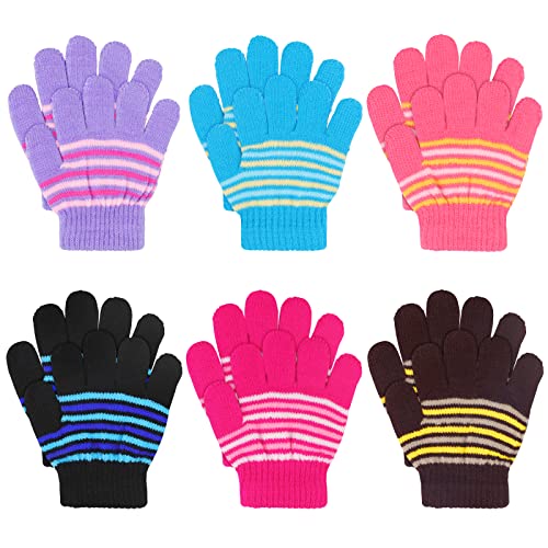 TAGVO Winter Magische Handschuhe 6 Paare, Kinder Dehnbare Warme Magische Handschuhe & Fäustlinge Jungen oder Mädchen, Strickhandschuhe Unisex Strick Vollfinger Fäustlinge für 4-8 Jahre von TAGVO