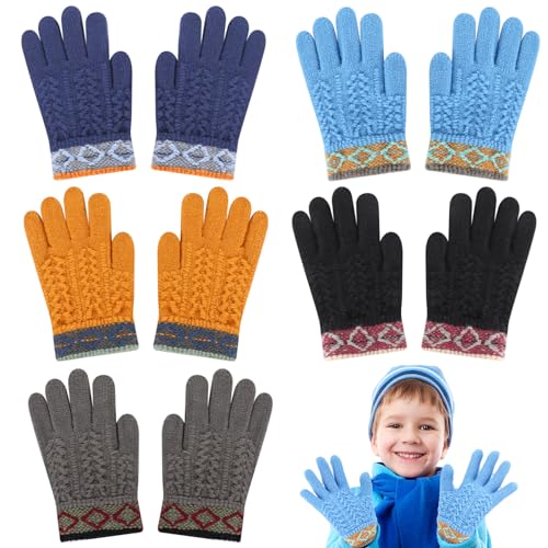 TAGVO Winter Magische Handschuhe Kinder, 5 Paare Vollfinger Stretch Handschuhe,Winterhandschuhe Dünnes Fleecefutter für Outdoor Sportarten,Thermal Kinderhandschuhe Elastische Strickhandschuhe von TAGVO