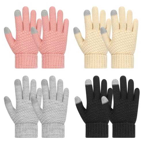 TAGVO Winter Magische Handschuhe Kinder,Warme Vollfinger Stretch Handschuhe,Winterhandschuhe Dünnes Fleecefutter,Thermal Kinderhandschuhe Elastische Strickhandschuhe für Jungen und Mädchen,4 Paare von TAGVO