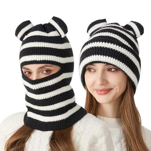 TAGVO Winter Strickmütze Damen, Multifunktional Winddicht Thermo Beanie Mütze Skimaske Sturmhaube Halswärmer Wintermütze Cuffed Skull Cap Damen für Outdoor Sport Wandern Laufendes Cosplay Party von TAGVO