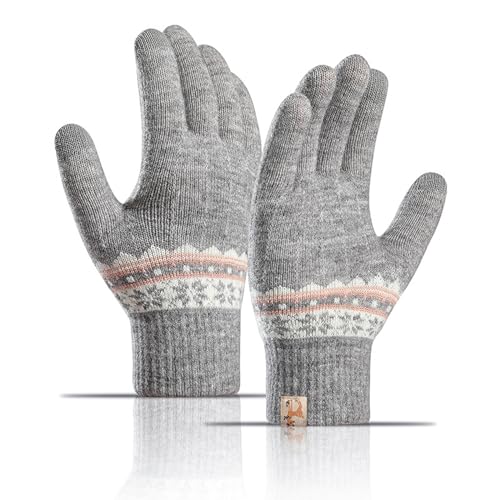 TAGVO Winter Thermo Touchscreen Handschuhe Damen, Dehnbare Gestrickte Handschuhe Warme Dicke Wollhandschuhe, Sporthandschuhe Outdoor Winterhandschuhe für Laufen Joggen Wandern Radfahren Bergsteigen von TAGVO