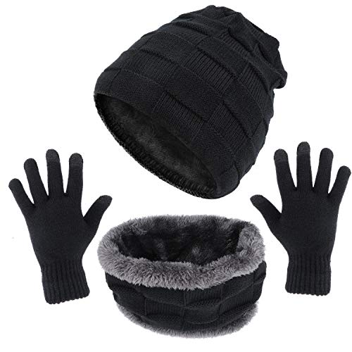 TAGVO Winter Unisex Beanie Mütze Schal Touchscreen Handschuhe Set 3 in 1, Dickes Fleece-Innenmaterial, Stretch-Strickmütze für Motorrad-Skifahren, Nackenwärmer, Touch-Handschuhe für Sport im Freien von TAGVO